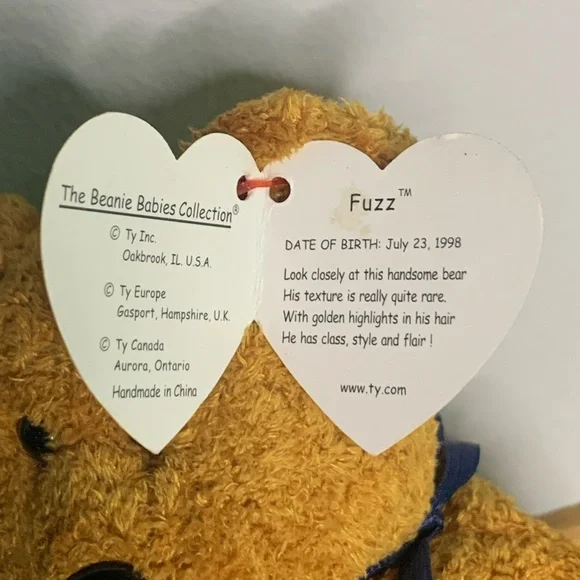 FUZZ THE BEAR Original TY Beanie Baby Bear RETIRED 1998 ERRORS RARE MWT